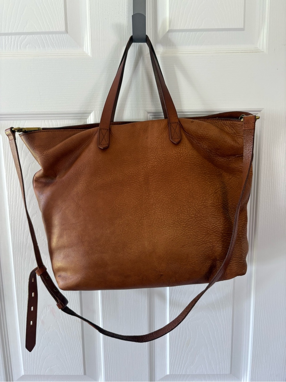 Madewell Zip-Top Transport Carryall Brown Leather Tote Crossbody